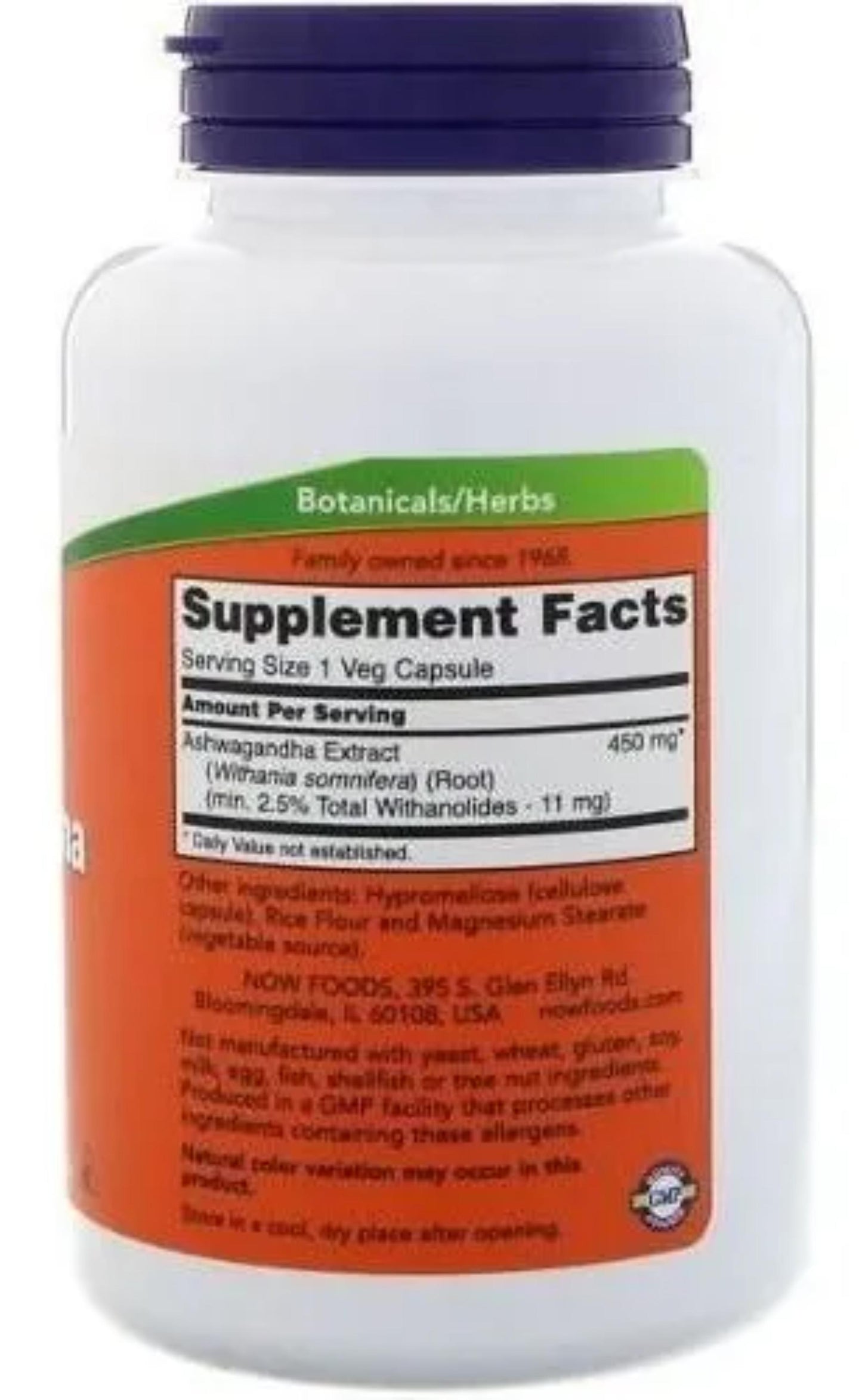 Ashwagandha 450 mg – 180 Cápsulas Vegetarianas | Now Foods