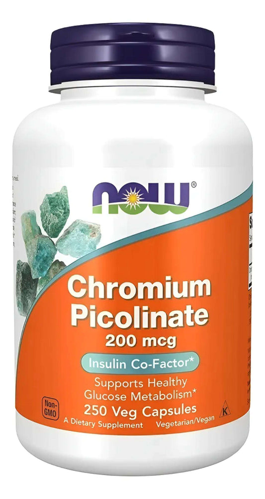 NOW Chromium Picolinate 200 mcg – 250 Cápsulas Vegetales Sin Sabor - KAIZEN
