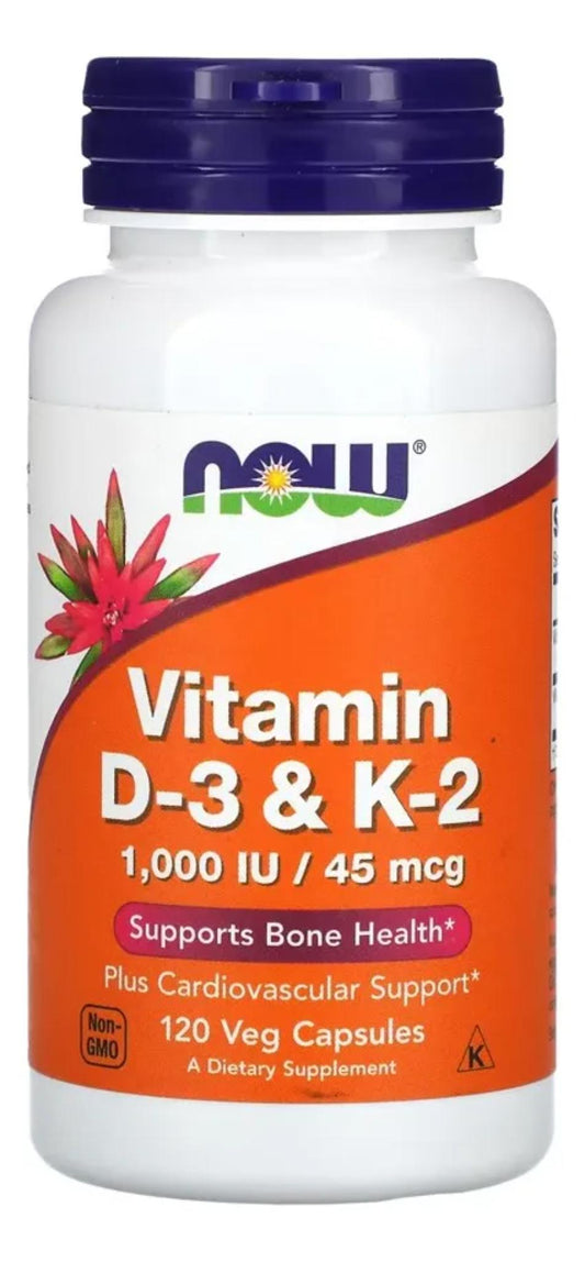 NOW Vitamin D-3 & K-2 1000 IU / 45 mcg – 120 Cápsulas Vegetales