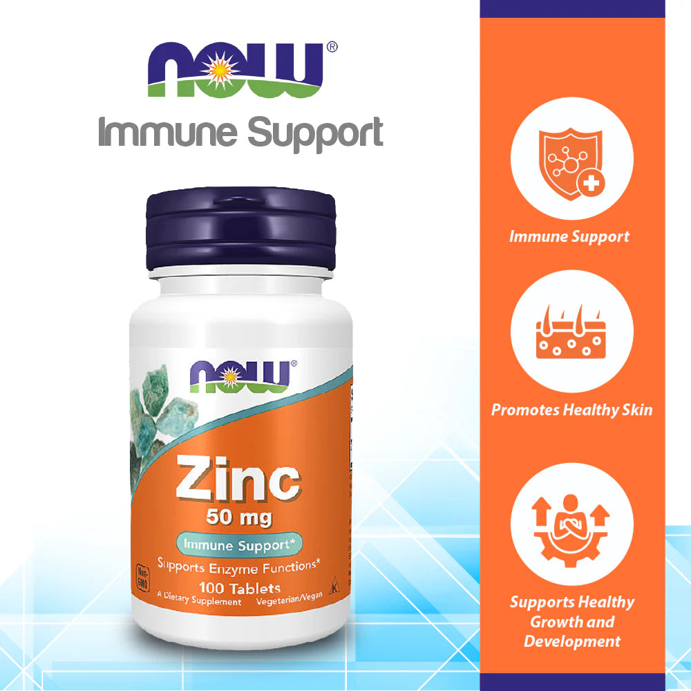 Zinc 50 mg – Now Foods – 250 tabletas | Refuerzo esencial para tus defensas