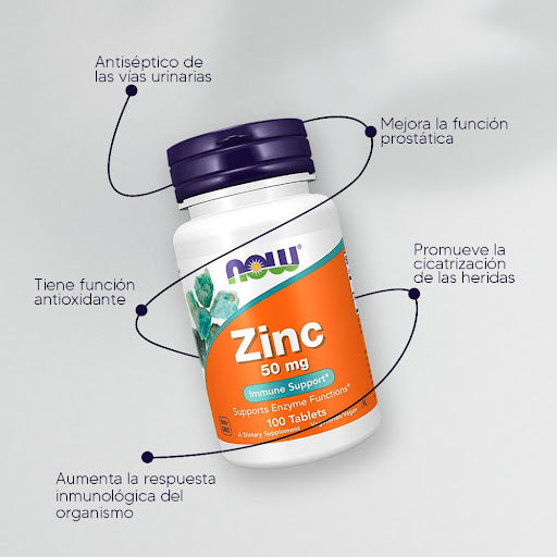 Zinc 50 mg – Now Foods – 250 tabletas | Refuerzo esencial para tus defensas